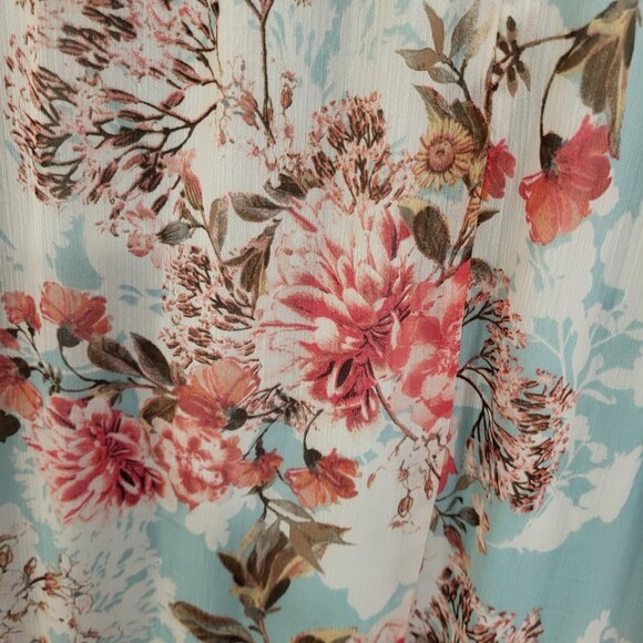 Eliza J Maxi Dress Womens 6 Floral V Neck Ruffle Girly Flutter Sleeve Green Pink - Picture 5 of 8